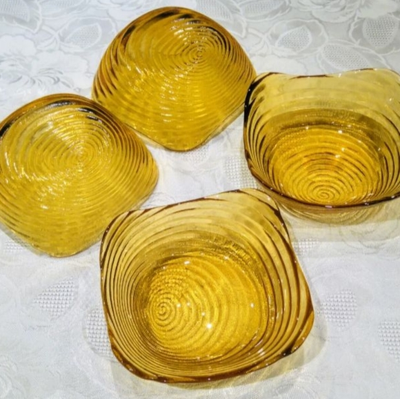 4 hand blown amber swirl, salade bowls - Picture 10 of 15